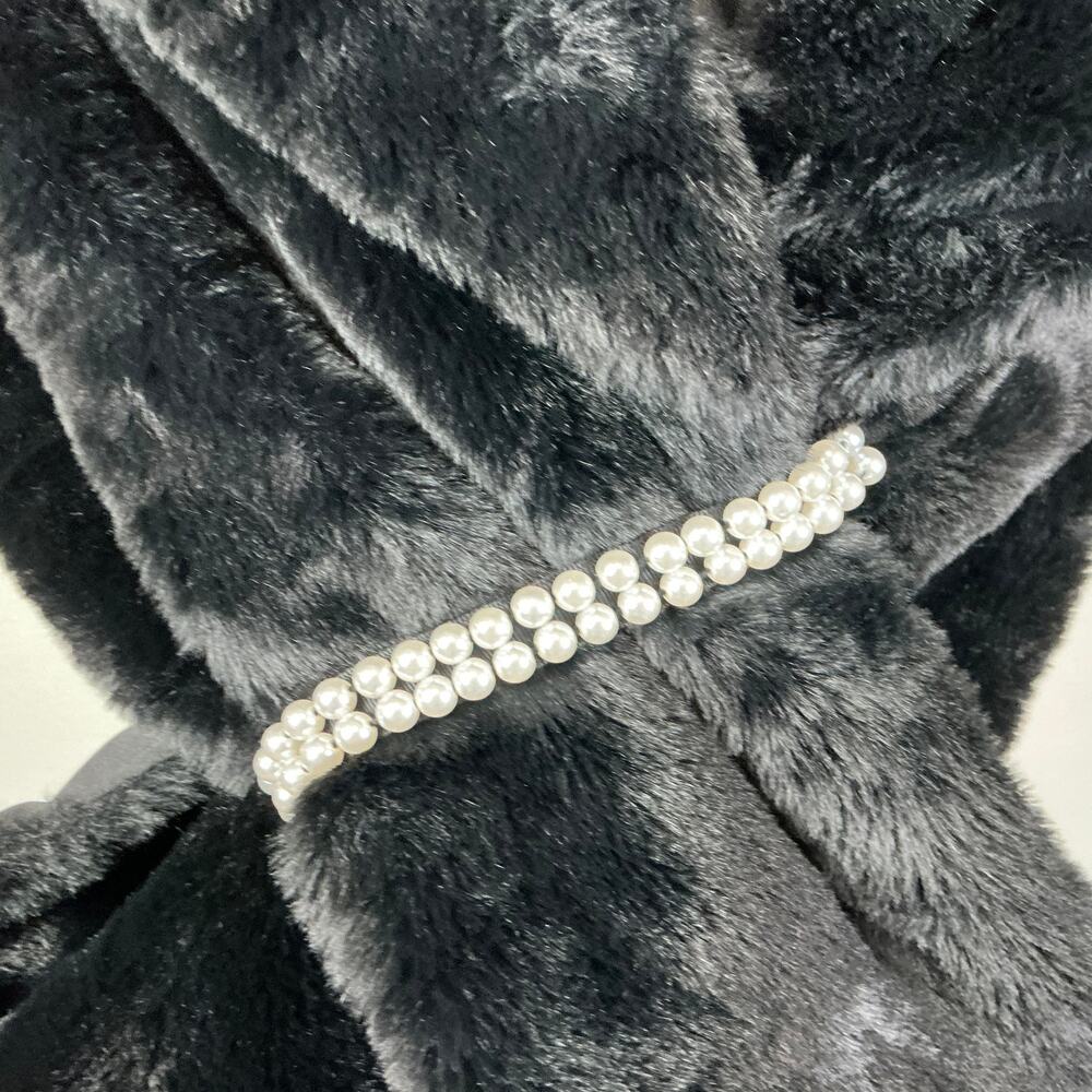 Adrianna Papell Black Faux Fur Shoulder Wrap Stole with Pearl Accent One Size - Picture 8 of 10